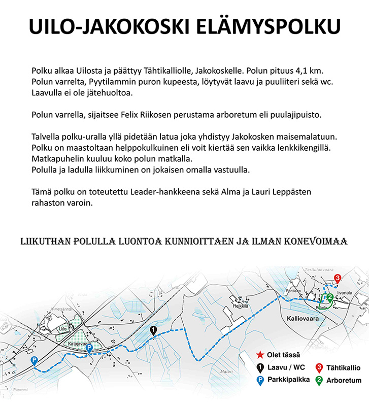 Uilo_Jakokoski elämyspolun info ja kartta.